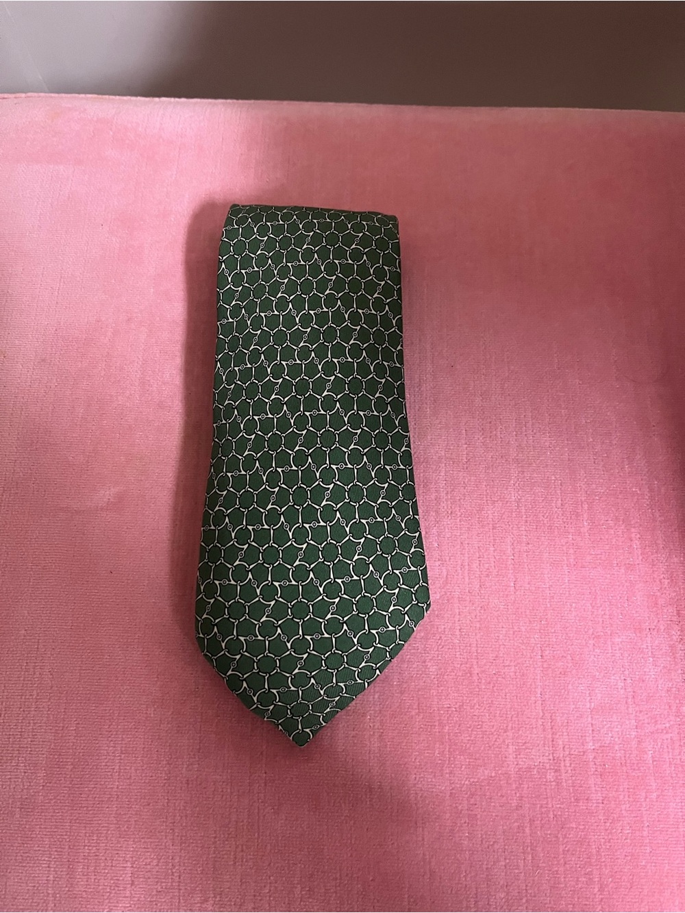 Hermes Green Silk Tie with Interlocking Circle Motif